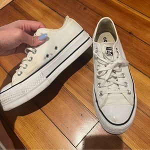 White Converse Canvas Platform Sneakers Low Cut